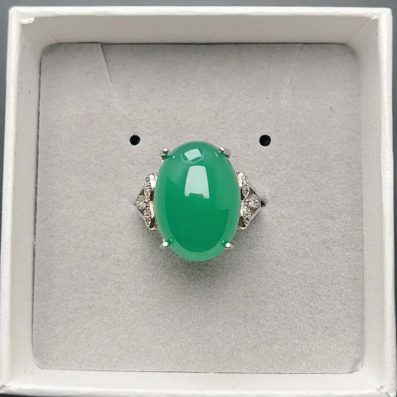 

Natural Chalcedony 13mm*18mm 13ct 925 Silver Chalcedony Ring for Women 18K Gold Plated Jewelry