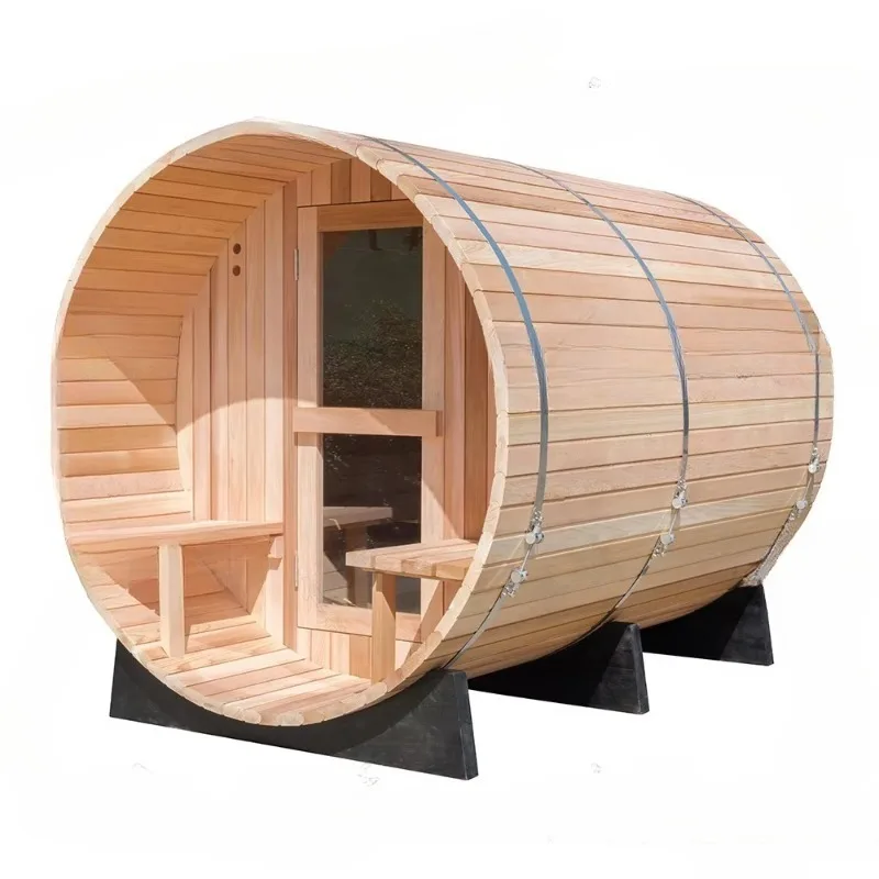 Outdoor barrel sauna heating room Red cedar barrel room