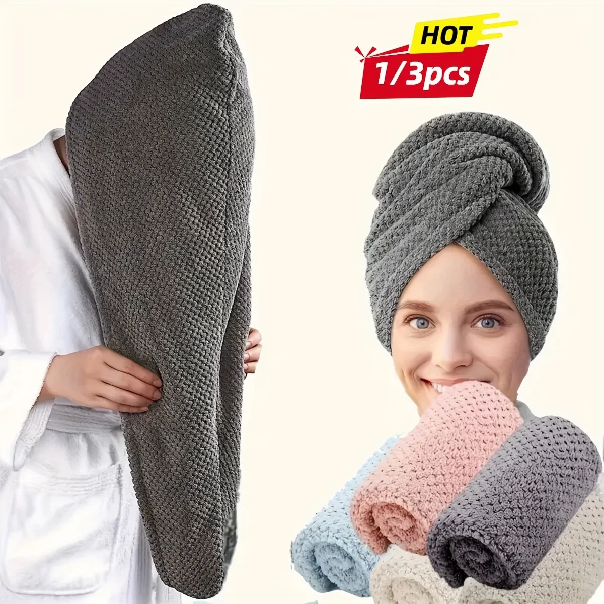 

1PC Microfiber Hair Turban Towel, Soft Quick Dry Hair Drying Wrap, High Absorbent Bath Accessory for Women, Daily Gift