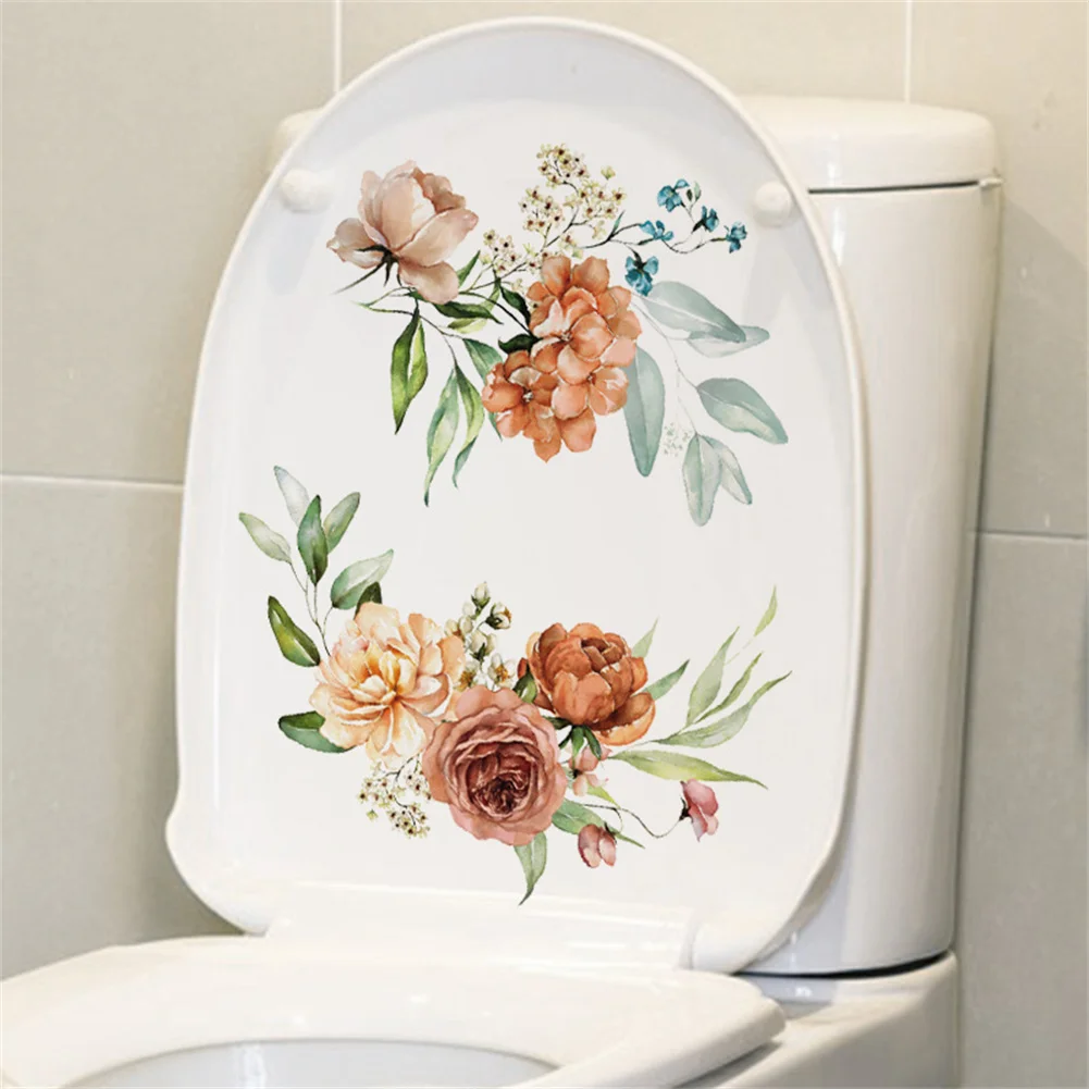 

Bathroom Toilet Seat Wall Sticker Self-Adhesive Floral Toilet Lid Decals Toilets Stickers For Cistern Bathroom WC Restroom Decor