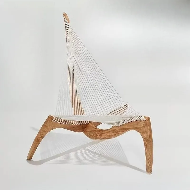 chair Internet celebrity solid wood harp chair light luxury art single sofa chair creative homestay designer recliner