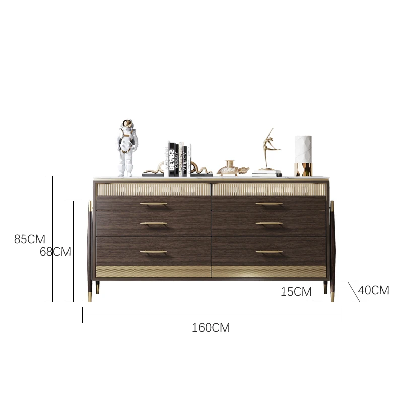 

Light luxury six-chest storage cabinet solid wood bedroom TV cabinet Italian modern simple marble dining side cabinet