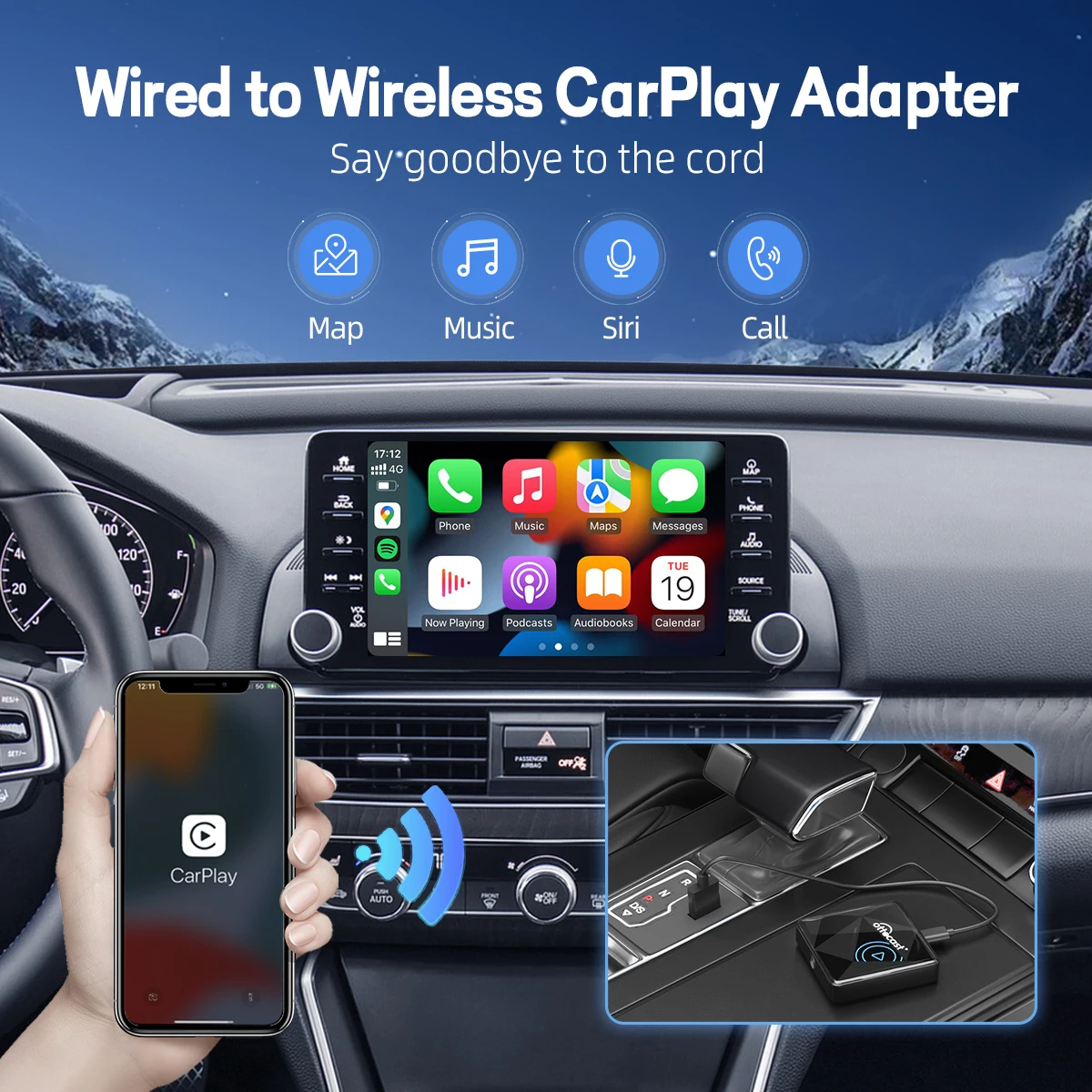 OTTOCAST U2 Air PRO Wireless CarPlay Adapter Dongle Support for iPhone Car Accessories for Chevrolet Lexus VW Ford Kia Benz
