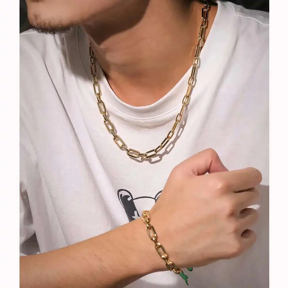 

Punk Rock Fashion Simple Men's Necklace Neutral Ladies Paperclip Chain Chunky Jewelry Men Teens Boys Punk Heavy Rectangular