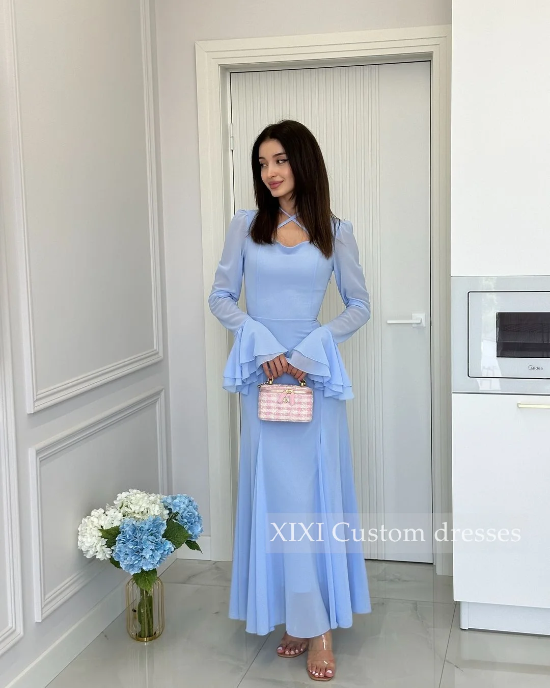 

XIXI فساتين سهرة A-Line Square Neckline Floor-Length Zipper Up Long Sleeves Dubai Evening Dress 2024 Elegant Dresses For Women