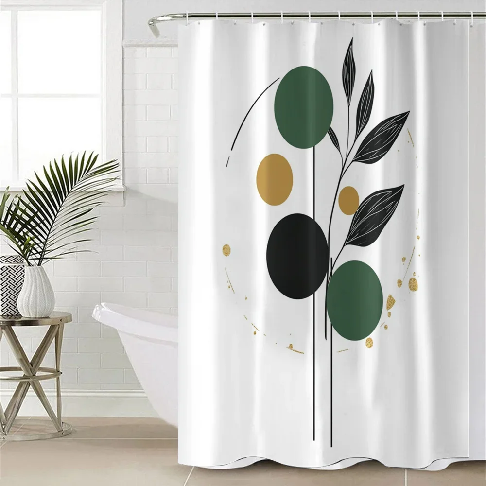 

1 шт. полиэстеровая занавеска для душа с мультяшным принтом в виде листьев - крючки без сверления, декор для ванной комнаты, которую можно стирать в машине на все сезоны