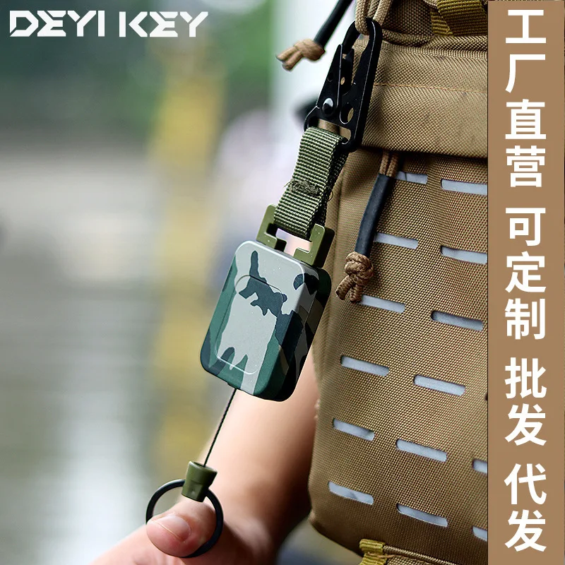 Outdoor Heavy Duty Retractable Badge Reel, Eagle Beak Carabiner & Back Clip, Steel Wire Webbing Accessory for Fishing Hiking