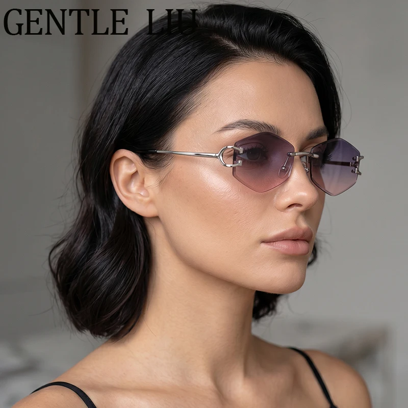 

Rimless Hexagon Sunglasses Women 2026 Luxury Brand Vintage Classic Small Frame Polygon Sun Glasses For Ladies Frameless Shades