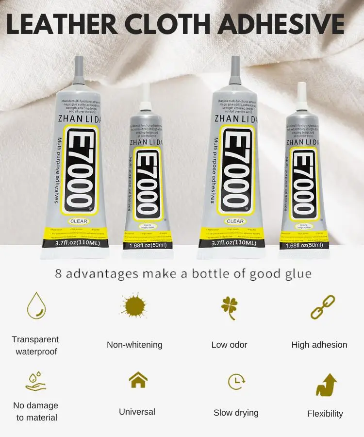 E7000 Colla trasparente a contatto Adesivo per tessuto in fibra di stoffa fai-da-te multiuso per abito da sposa Borsa in pelle Vetro diamantato