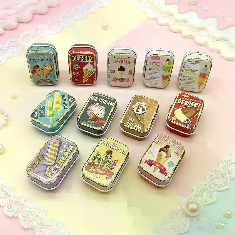 1PCS Flip Cover Tin Box Mini Rectangular Iron Decorative Portable Storage Candy Pills PaperClip Cute Style Organizer Container