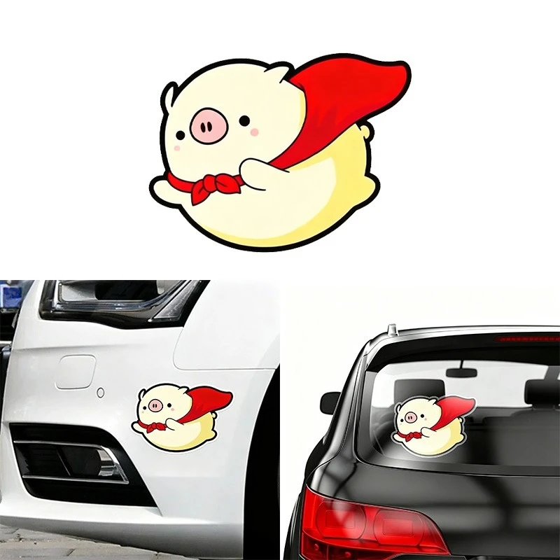 Cartoon Super Piggy Reflective Vinyl Stickers, Window Bumper, Motorcycle Fuel Tank Helmet Decorative Stickers