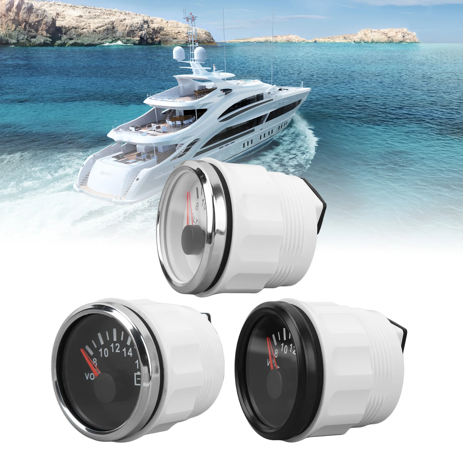 

52MM Boat Voltmeter Pointer Voltage Gauge with Colorful Backlight DC9-32V For RVs Yachts Fishing Boats Ships Accessories