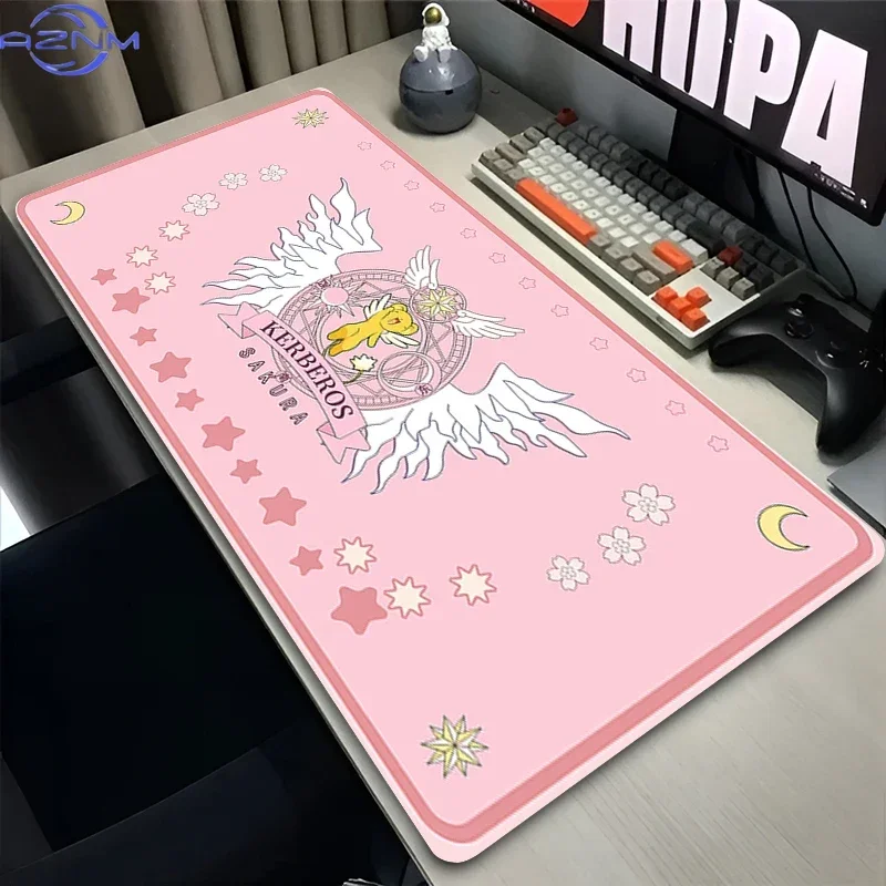 Pink Kawaii Magic Circle Star and Moon Graphic Mouse Pad, Rubber Non-Slip Base Smooth Fabric Surface Gaming Mouse Pad for Gaming