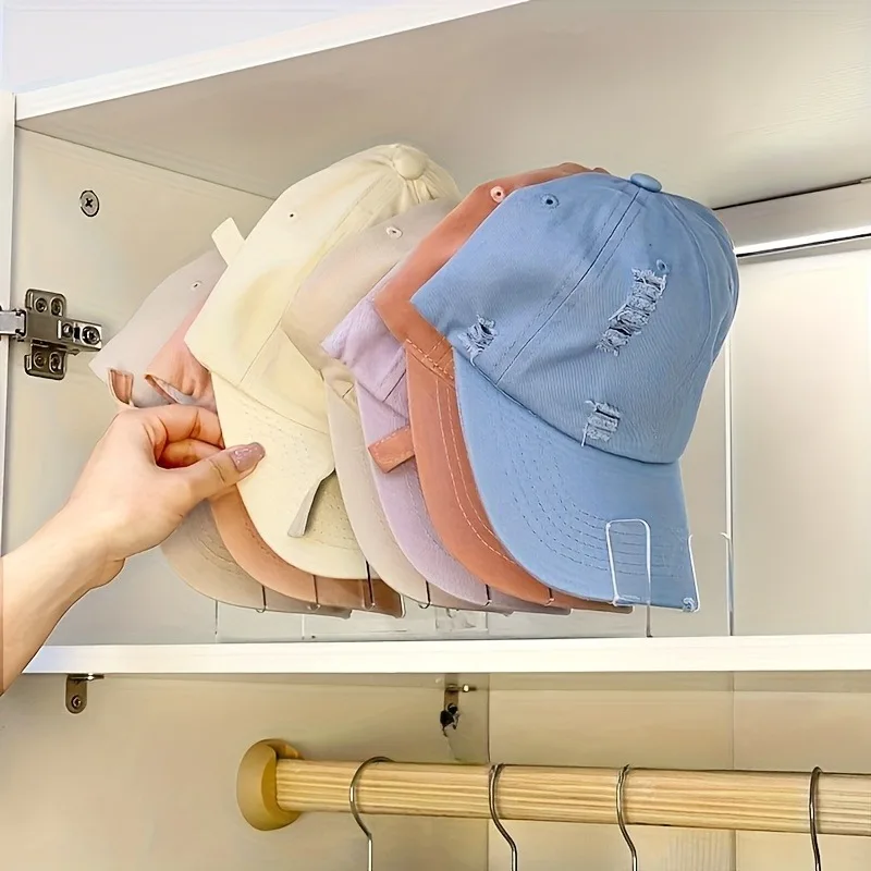 4pcs Clear Acrylic Baseball Cap Storage Racks Durable Hat Hook for Wardrobe Drawer Plastic Multi-Compartment Storage Hat Display