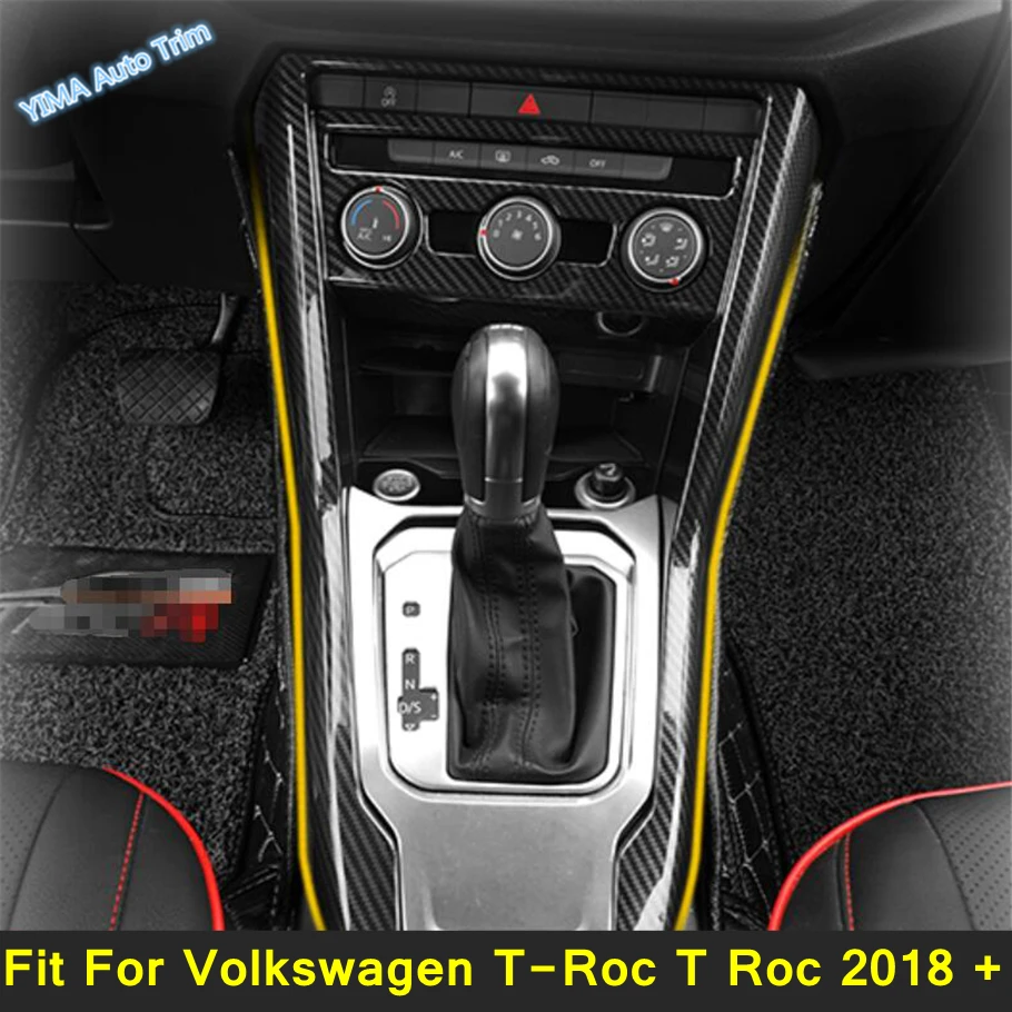 Carbon Fiber Look Car Console Gear Shift Panel Cover Trim For Volkswagen T-Roc T Roc 2018 - 2022 Interior Refit Kit Accessories