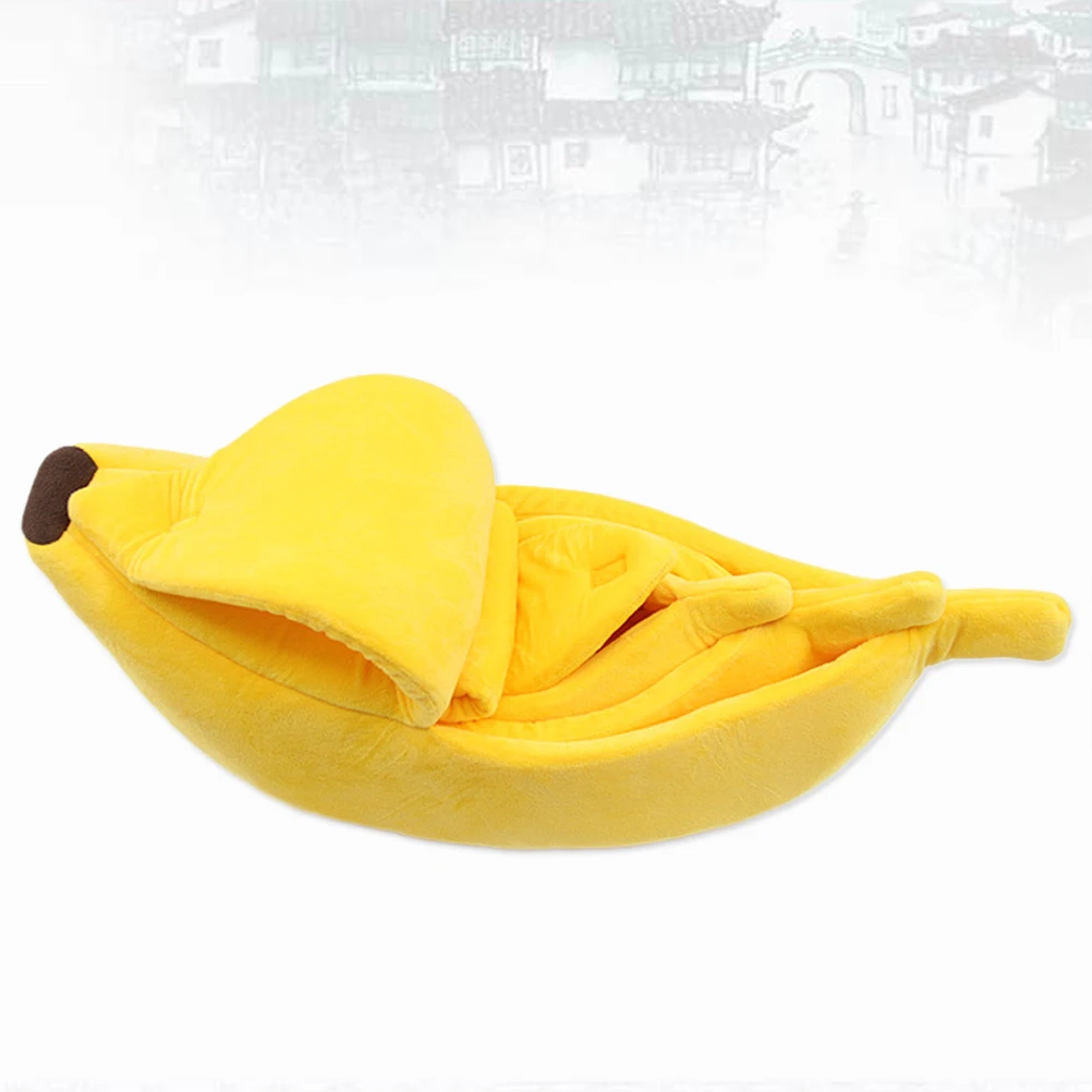 

Detachable Warm Banana Shaped Pet Bed House Soft Cotton Dog Cat Cushion Nest Yellow Size S