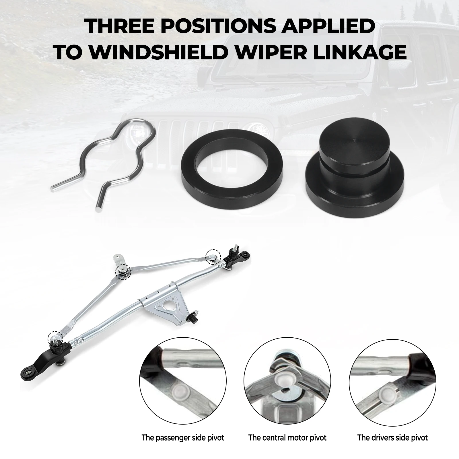 Wiper Linkage Bushing for 2007-2018 Jeep Wrangler JK JKU, Replace 55077859AC 602-105, Heavy Duty Wiper Linkage Clip Repair Kit