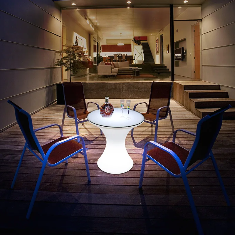 Luminous Camping Table D58*60cm Outdoor Patio Garden Furniture PE Plastic Round Cocktail Tables Glow LED Bar Counter Riq-T60