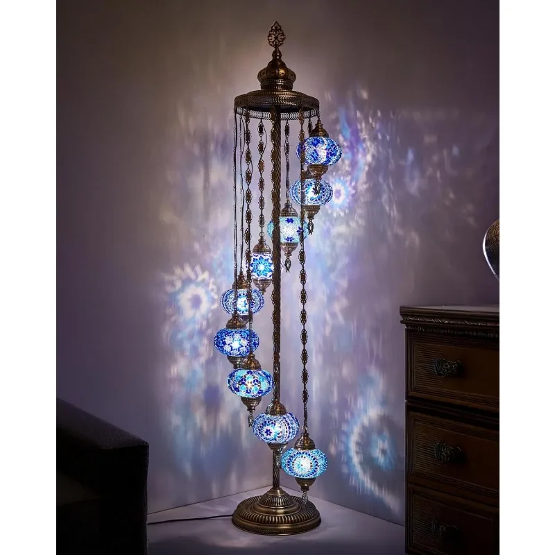 

Turkish Floor Lamp, 9 Globes, 6ft Tall - Turkish Moroccan Mosaic Floor Lamp, Tiffany-Style Standing Lamp for Bedroom, Liv