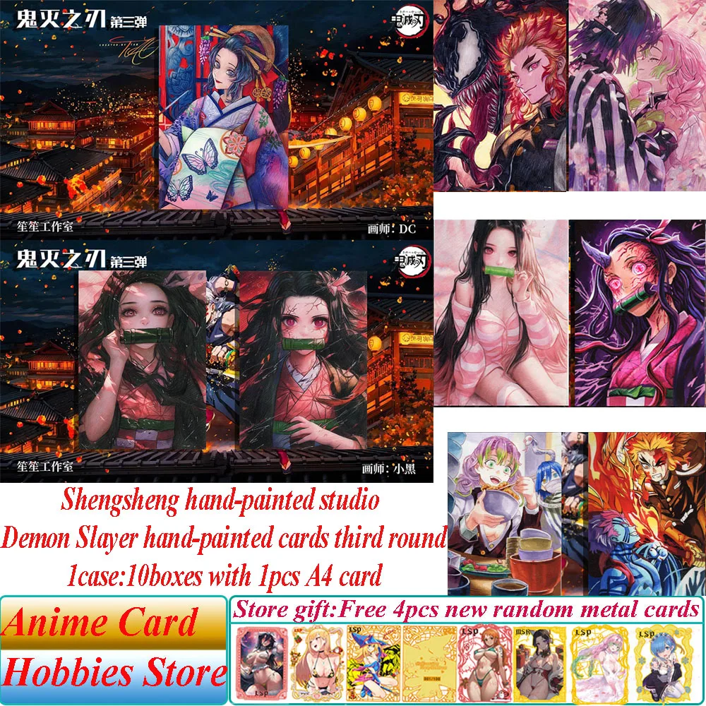 New Shengsheng hand-painted studio Demon Slayer hand-painted cards third round Anime Tanjirou Kamado Nezuko Flash cards Kid Toys