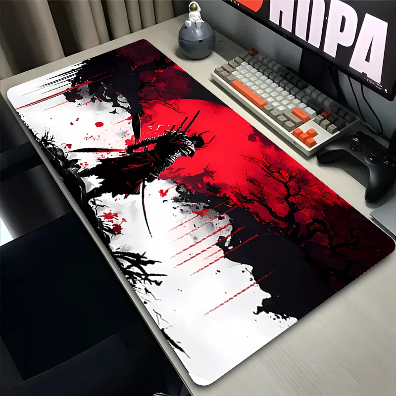 

Gaming Extended Desk Mat cool Mouse Pad Japanese samurai Notbook Keyboard Pad Oversized Game Accessories Wear-resistant Mousepad