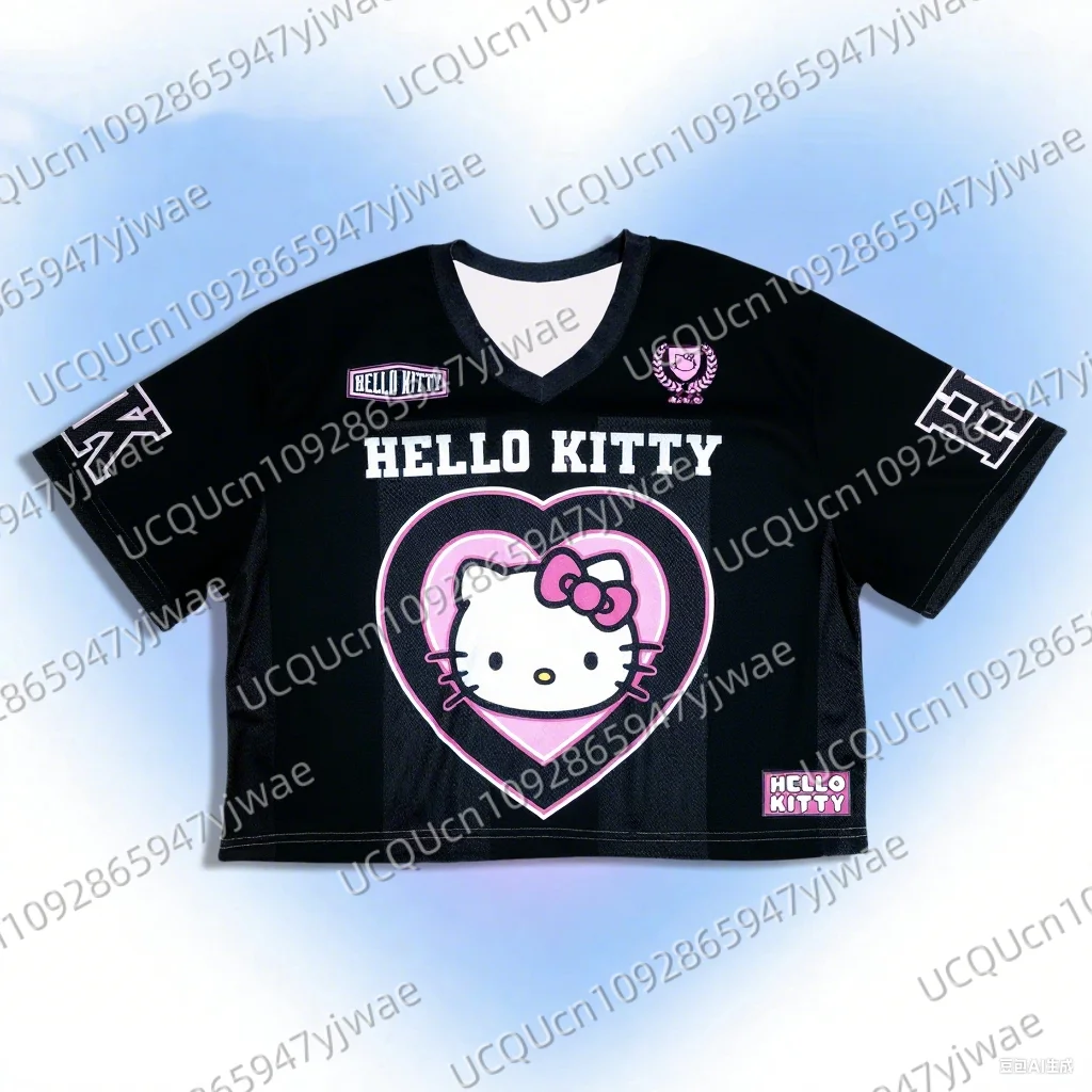 المرأة مرحبا كيتي طباعة عادية Colorblock المجهزة اقتصاص تي شيرت قصير الجرافيك تيز المرأة الجولة الرقبة بلايز المحملة