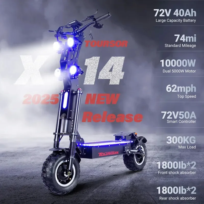 

Upgraded Al-Alloy NFC Electric Scooter Smart Control 72V 50A 10000W 14 Inch Off-road/City Tyre Speed 120KM/H elektro