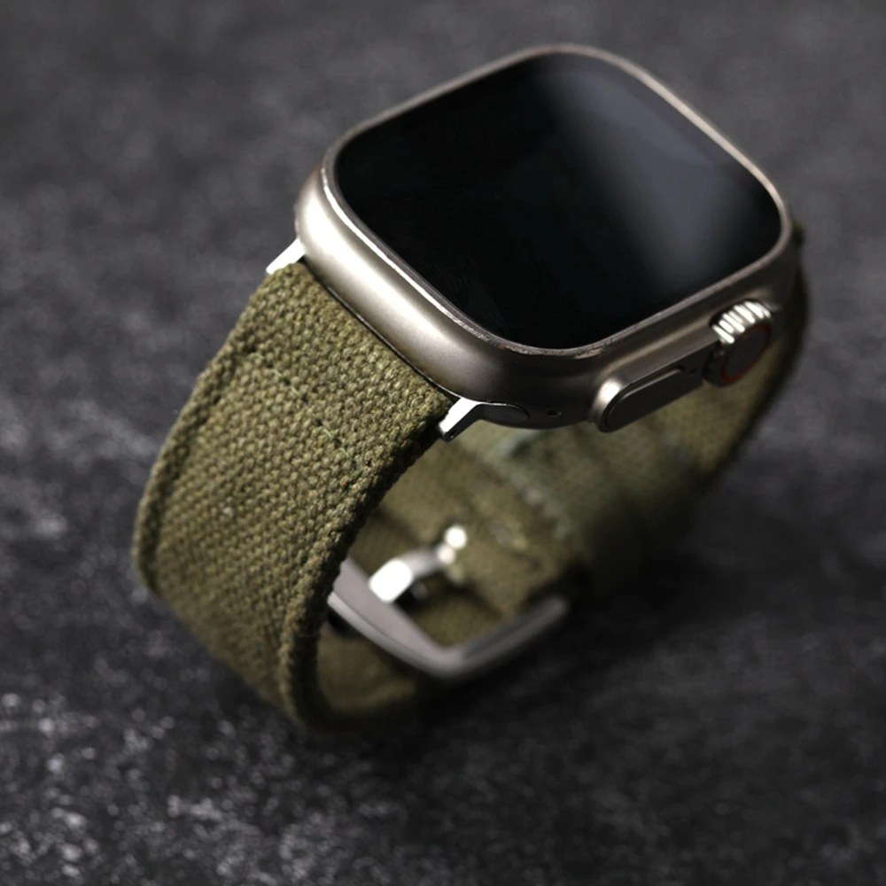 High-end Canvas Strap, Waterproof And Sweatproof, Suitable For iWatch Apple 49MM 45MM 44MM 42MM Men's Rugged Style Bracelet