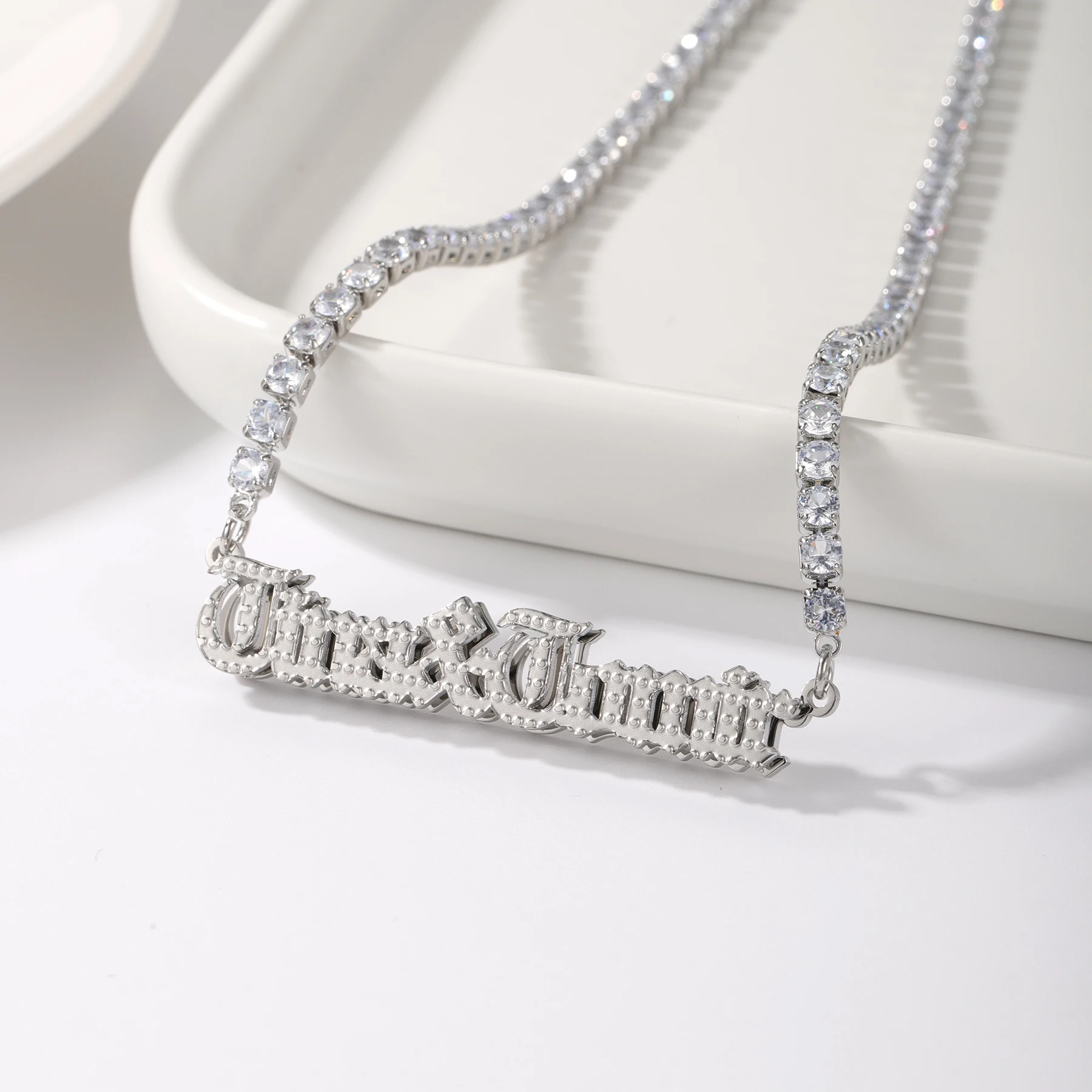 Qitian Custom Name Necklace Diamond tennis Chain Double Layer Pendant Stainless Steel Jewelry Necklaces For Women Trending Gift