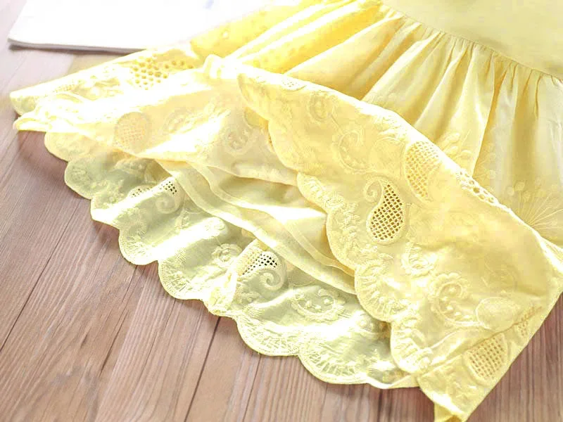2025 New Girls\' Dresses Children\'S Summer Cotton Embroidered Hollow Dress Baby Kids Clothing Cute Ruffled Round Neck Vest Dress