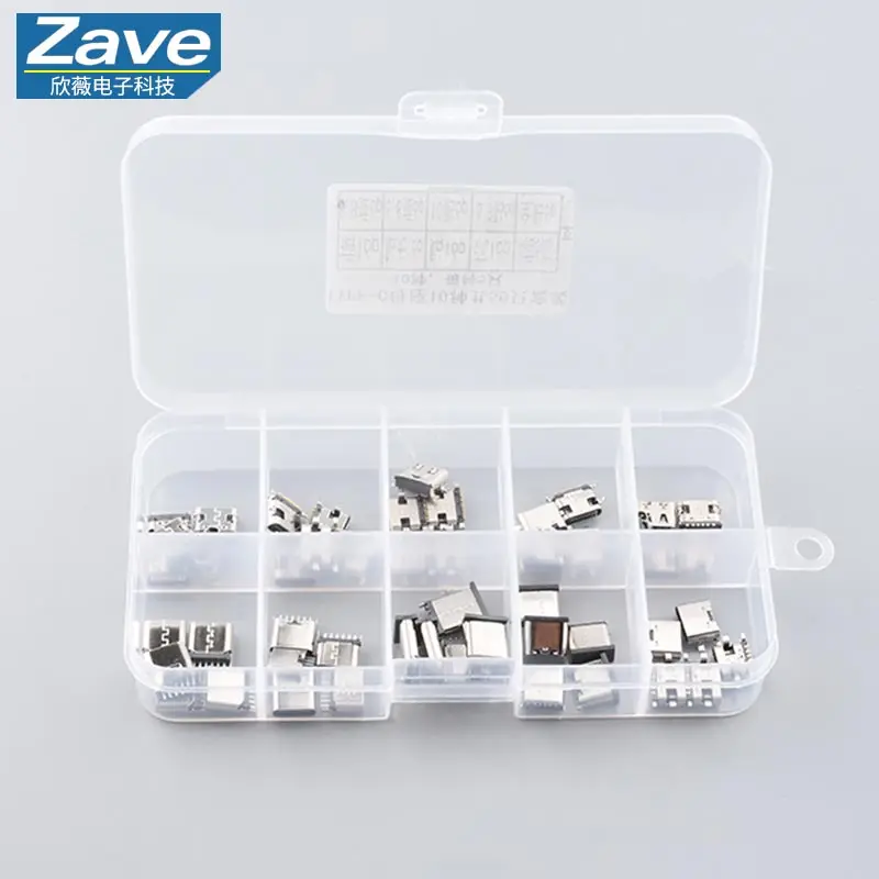 50PCS/Box 10Models Type-C USB Charging Dock Connectors Mix 6Pin and 16Pin Use for Phone and Digital Product Repair kit