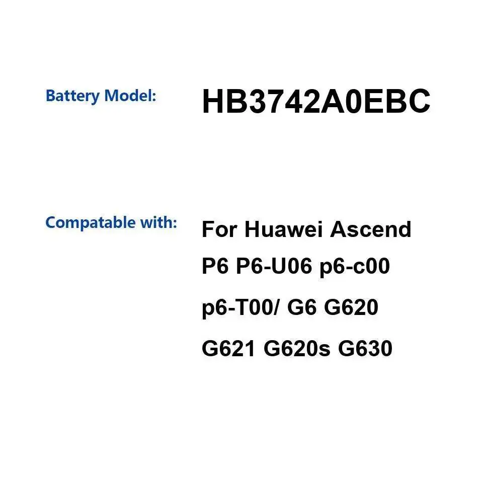 

Mobile Phone Battery HB3742A0EBC 2050Mah For Huawei Ascend P6 P6-U06 P6-C00 P6-T00 G6 G620 G621 G620s G630