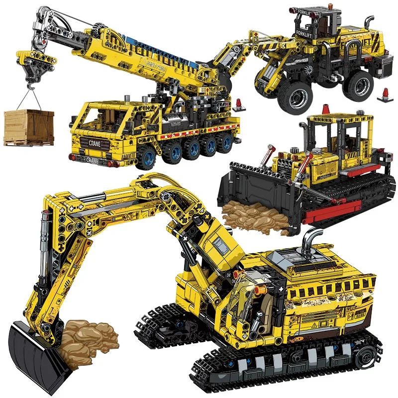 

City MOC Mechanical Engineering Vehicle Building Blocks Set Bulldozer Excavator Crane Model Bricks Toys For Children Boys Gifts