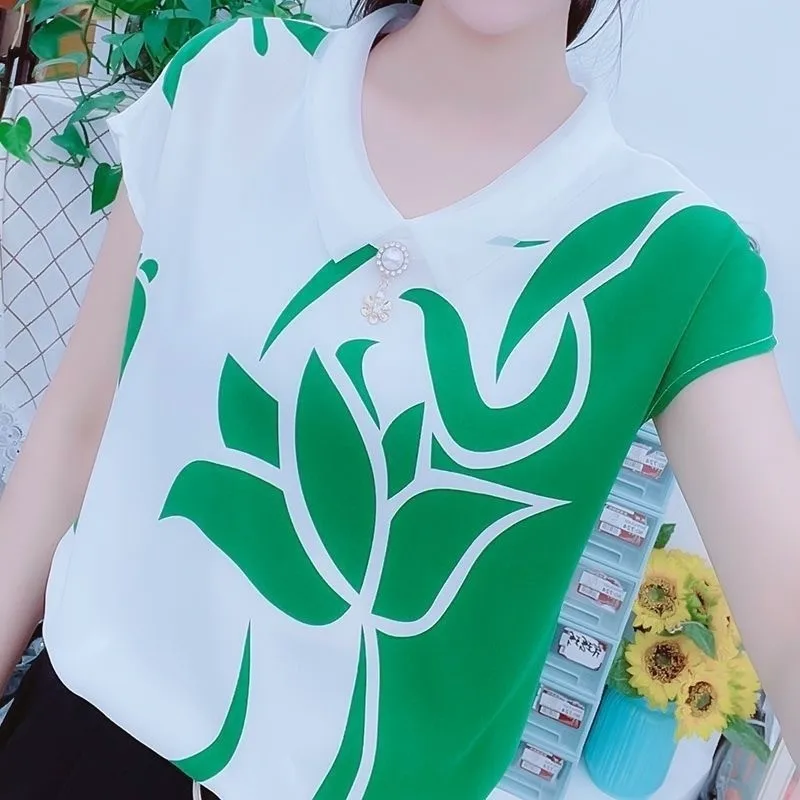 Summer Women Short Sleeve T-Shirt 3D Flower Printing Pulovers Female Clothing Fashion Tees Vintage Loose Basic Casual Tops