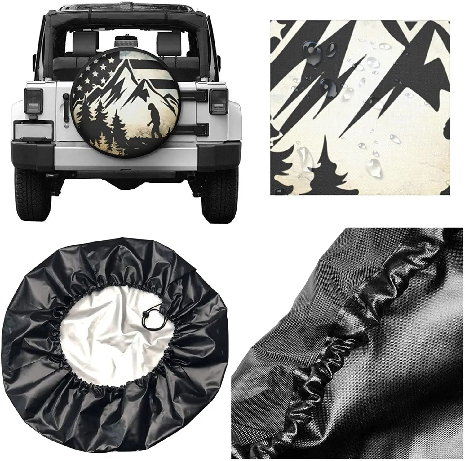 Bigfoot American Flag Spare Tire Cover Weatherproof Wheel Protectors Universal Fit for Trailer Truck Camper Travel Trai