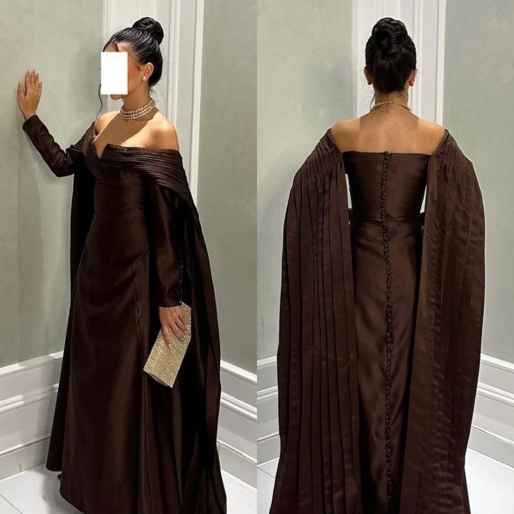 Customized Elegant High Quality Off-the-shoulder A-line Party Dresses Shirred Anke length Skirts Charmeuse Evening  فساتين سهره