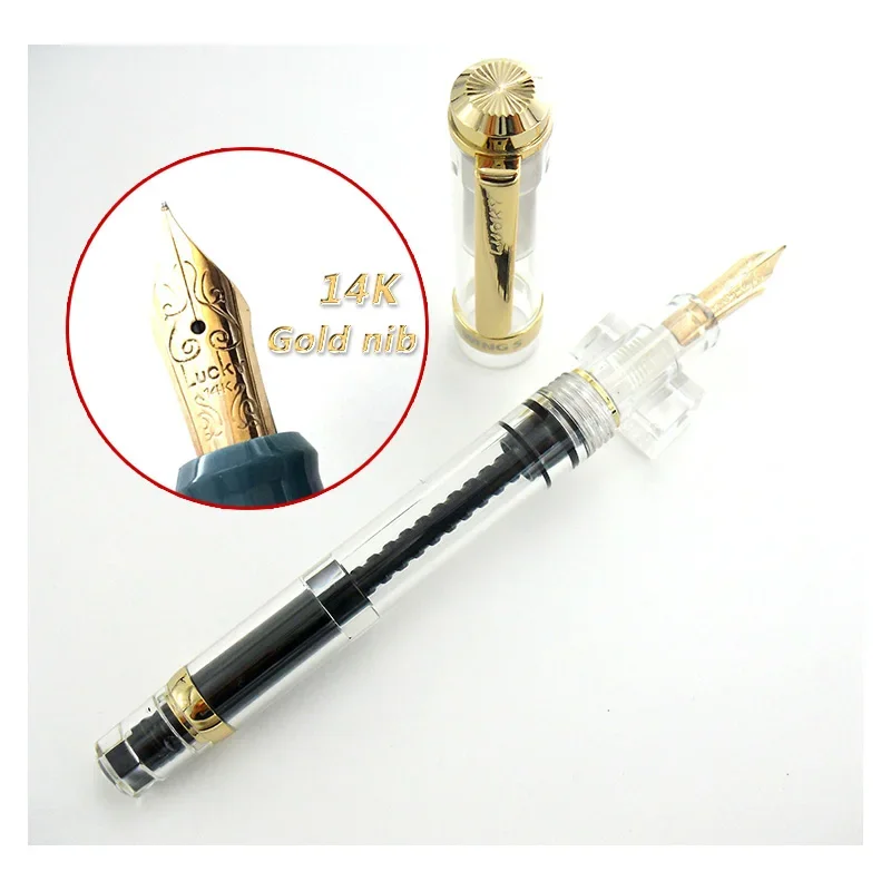 

Оригинальная демонстрационная прозрачная поршневая ручка с пером из 14-каратного золота Yong Sheng 698