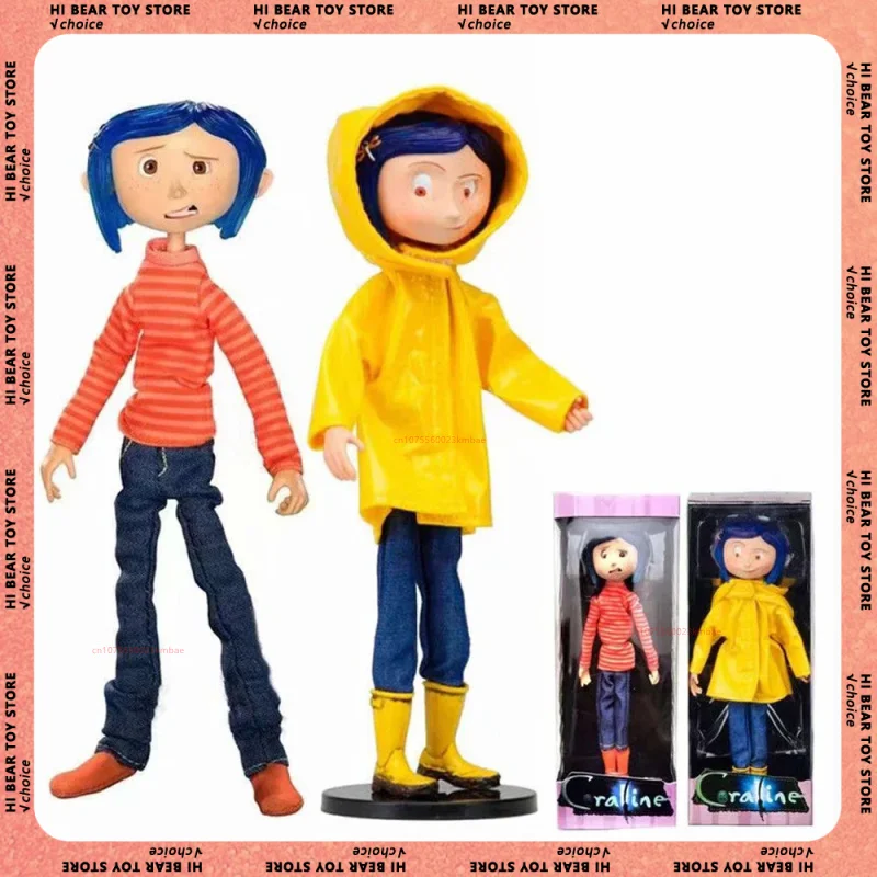 NECA Coraline Anime Figure Raincoat Sweater In Striped Shirt Toy LA Girl Action Figurine Statue Decor Collection Model Doll Gift