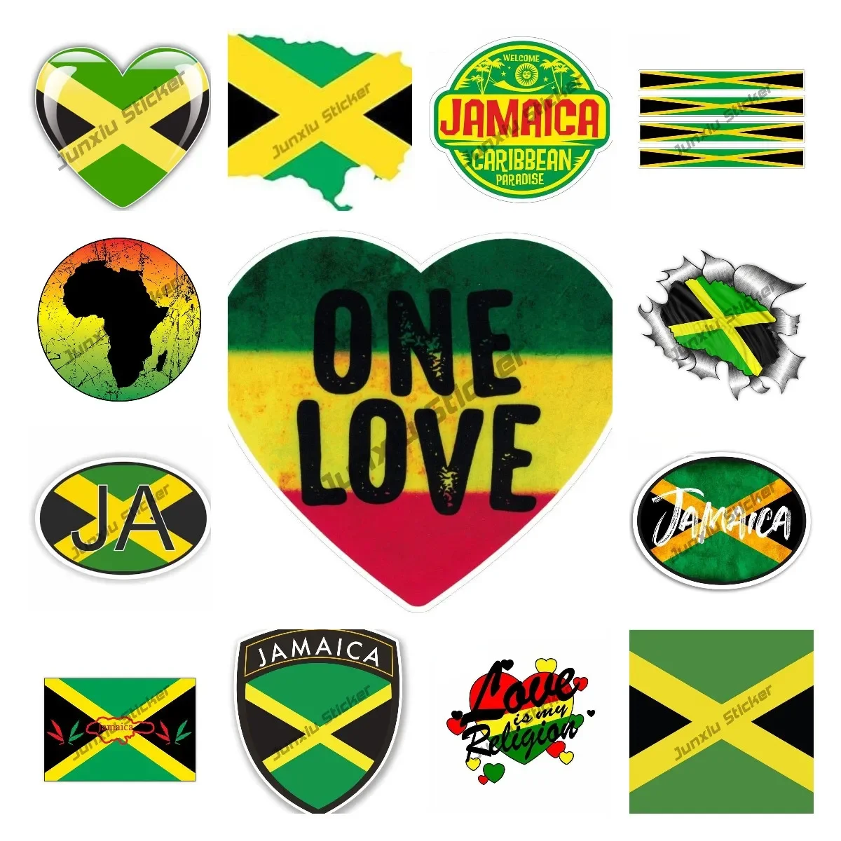 Jamaican Flag Vinyl Sticker One Love Heart Reggae Rastafari Bob Marley Jamaican Flag Map Sticker for Bumper Laptop Decal KK13cm