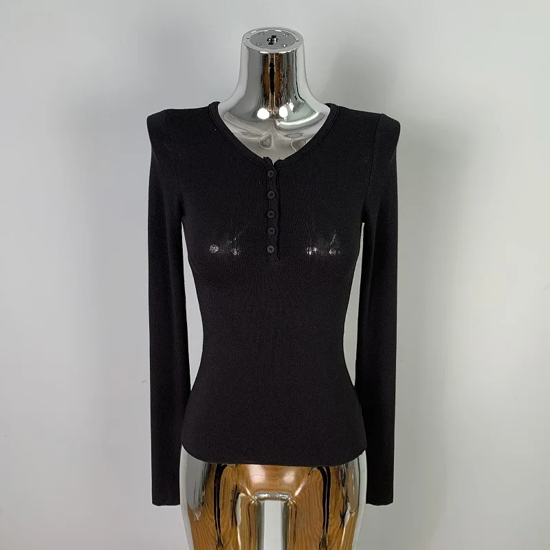 Korean Versatile Sexy Pure Desire Style Hot Girl Thin Transparent Body-Shaping Slim-Fit Long-Sleeve T-Shirt Top Women Tshirt 8WR