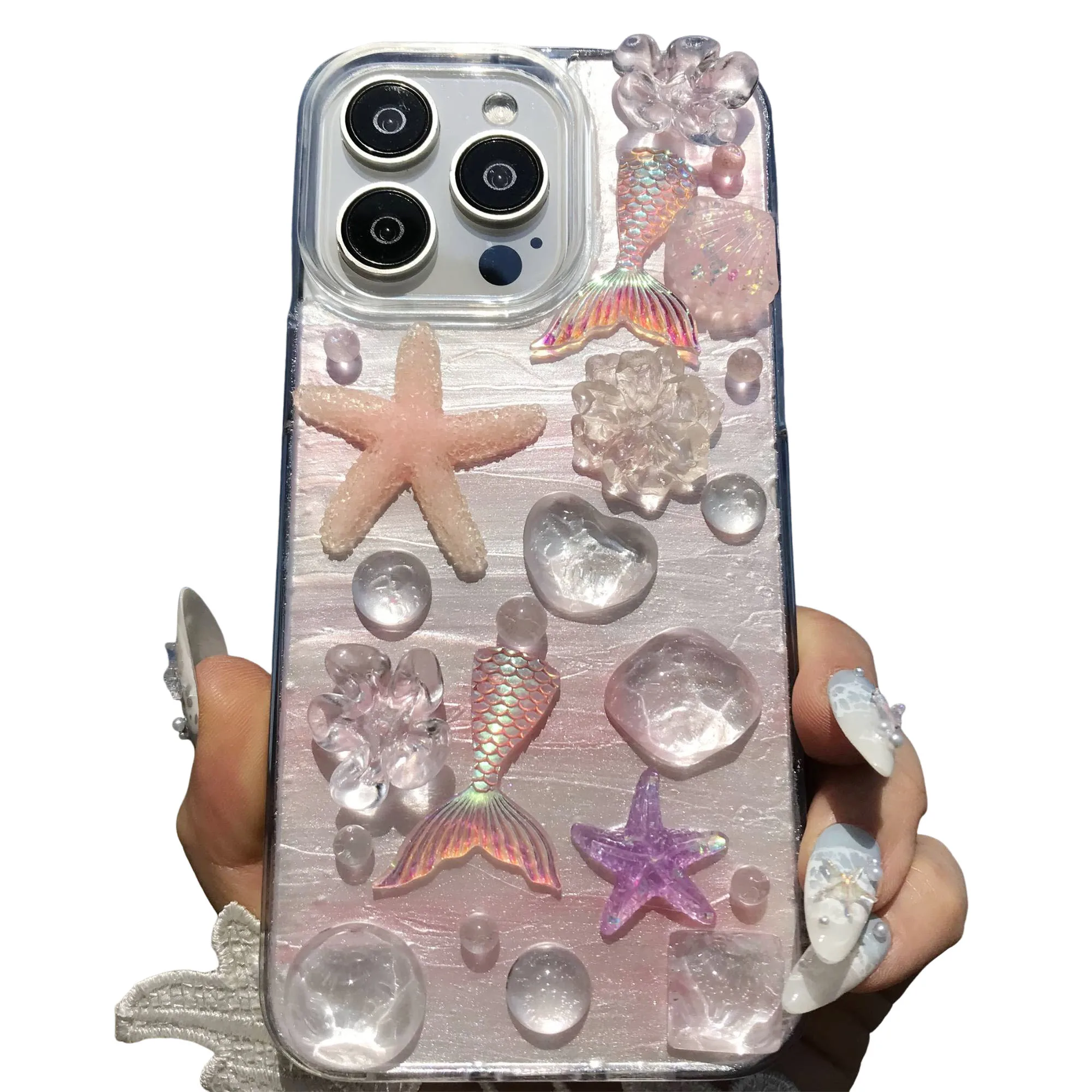 Handmade Phone Case Starfish Flower Mermaid Romantic Soft TPU Acrylic  Dustproof for iPhone 15 14 13 12 11 Pro Max - AliExpress 202192403