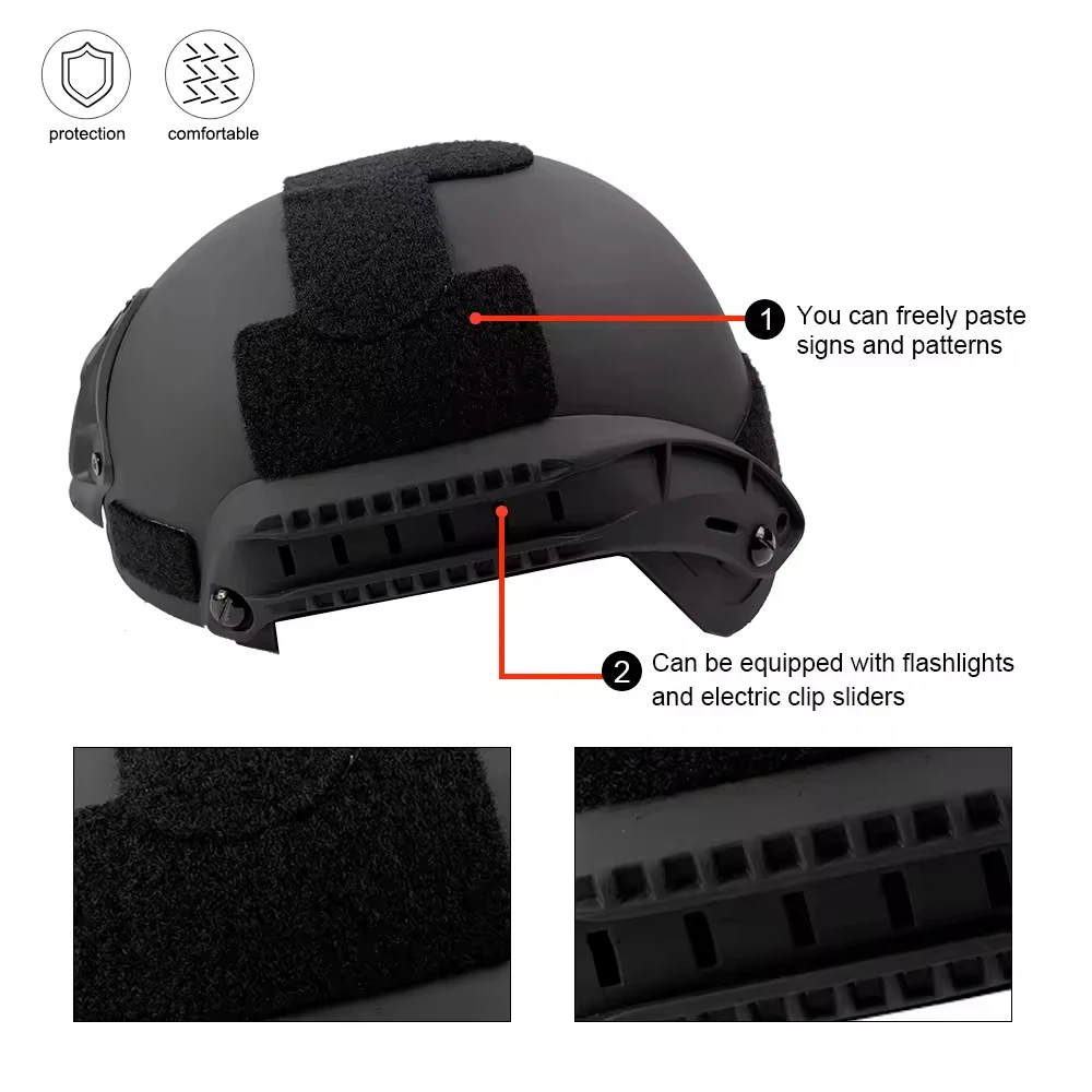BOOIU MICH 2001 Casco táctico airsoft con riel lateral para NVG - imagen 4