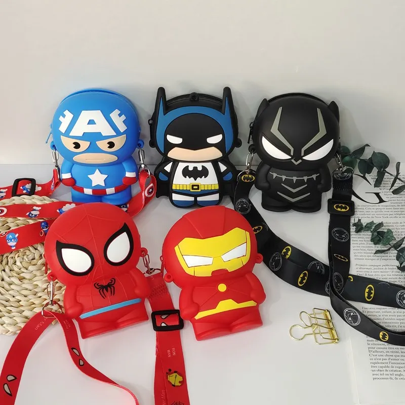 Monedero de silicona de dibujos animados de Marvel, monedero de Spider-Man, Iron Man, Capitán América, Pantera Negra, bolso cruzado de hombro, billetera de moda, regalo