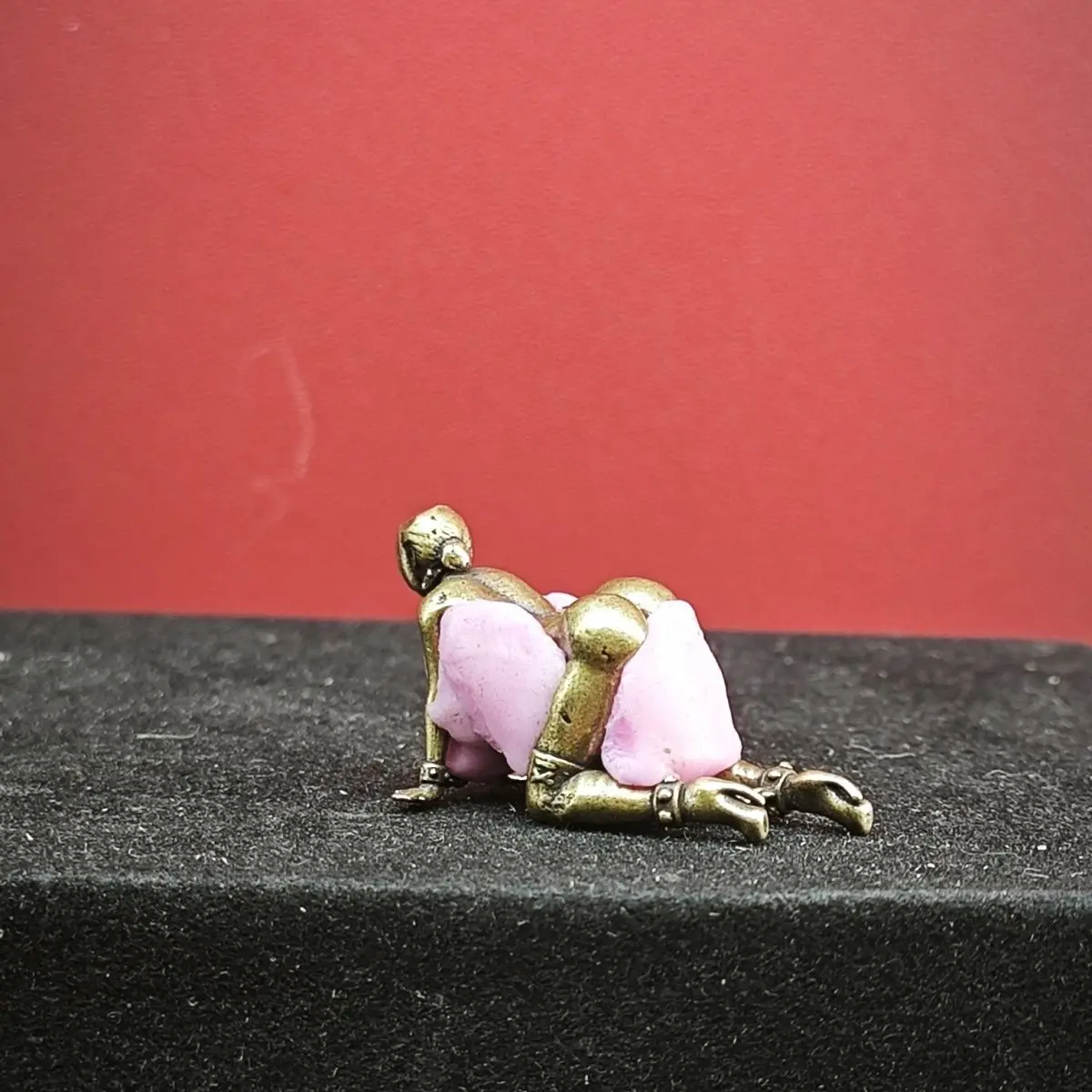 Antique Brass Miniature Art Figurine- Vintage Stylized Female Statue for Desktop Decor