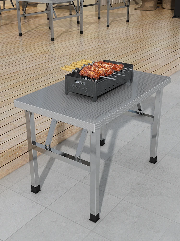 

304 stainless steel dining table folding household small apartment travel outdoor barbecue stall commercial beer table