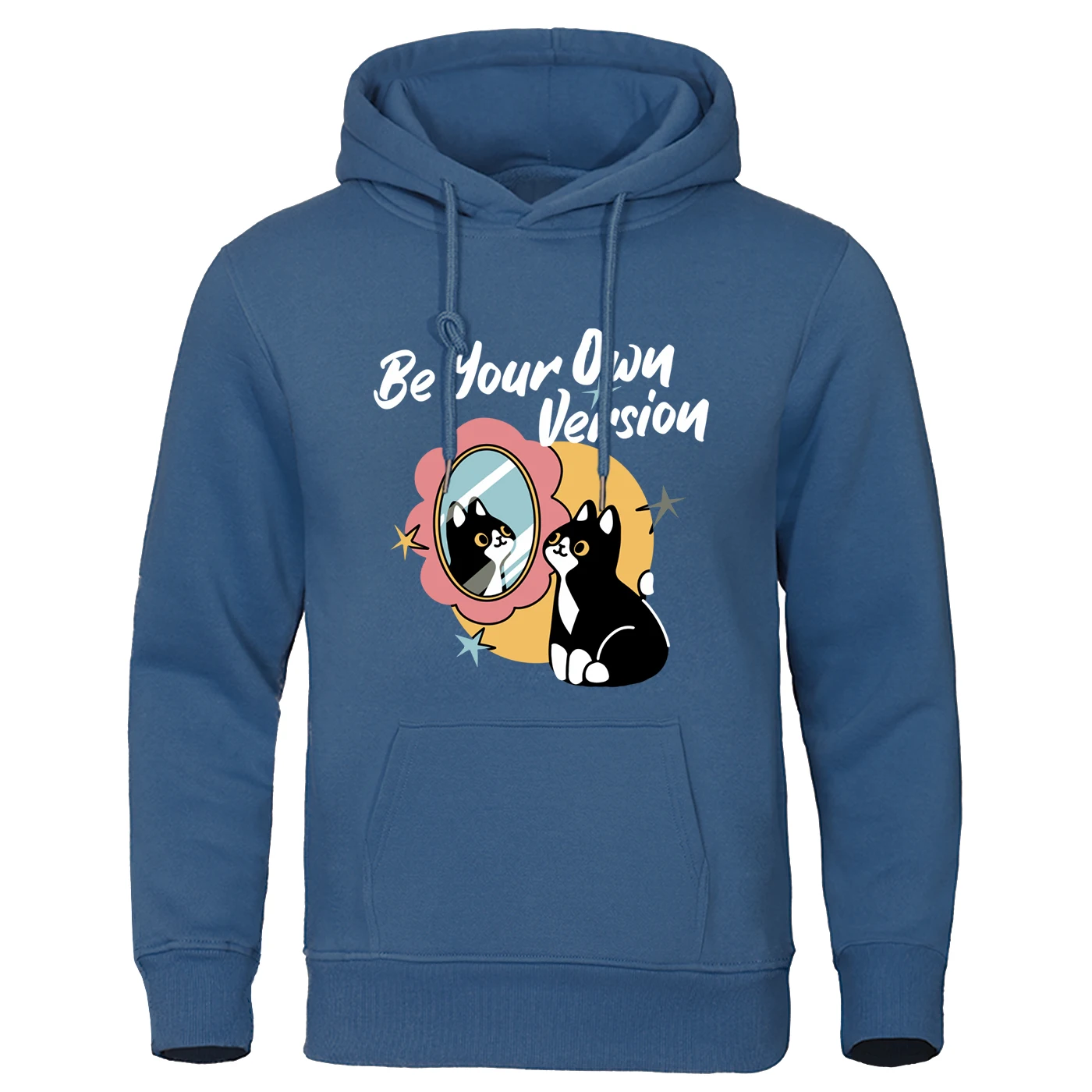 Cat Looking In The Mirror Man Hoodie Warm Hip Hop Soft Men Hoody Cartoons Warm Men Hoodies Spring Autumn Clothing