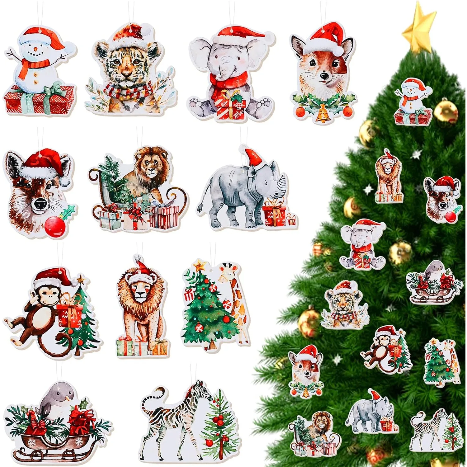 

Wooden Christmas Woodland Jungle Animals Hanging Ornaments Snowman Tree Party Decorations Forest Xmas Winter Holiday Supplies