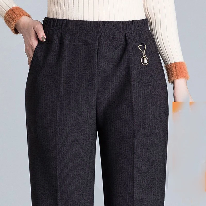 Spring Autumn Fashion Trend Striped Plus Size Trousers Women Oversized Simple Loose Pockets Plaid Lady Pants 8XL Female Clothes