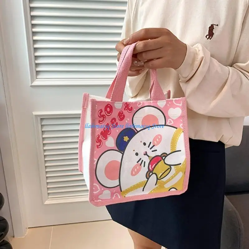 

573B Fashionable Canvas Cartoon Tote Bag for Students Lady Grocery Shopper