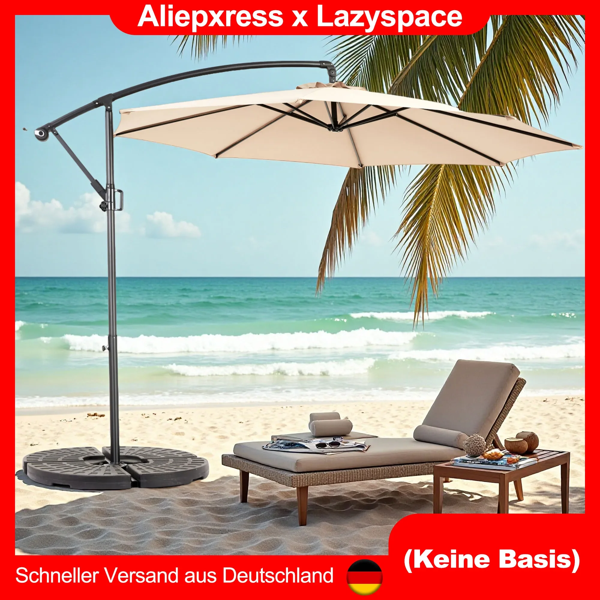 Lazyspace freitragende Terrassenschirm für den Außenbereich, 115,75-Zoll-Sonnenschirm, Winkel verstellbar, für Gärten, Strände, Hinterhof, ohne Sockel